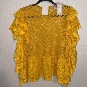 River Island Yellow Laced Blouse Shirt Women’s Size 8 Medium New With Tags